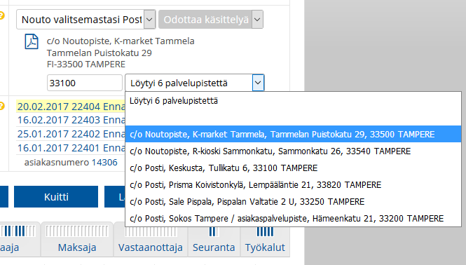 SmartShip, noutopistehaku hallintaliittymässä