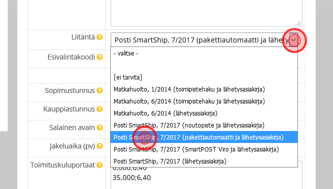 SmartShip, toimitustapakortti