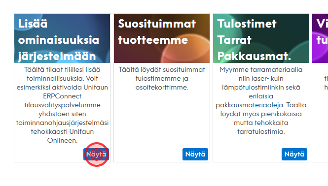 Klikkaa Näytä-painiketta Lisää ominaisuuksia järjestelmään -kohdassa