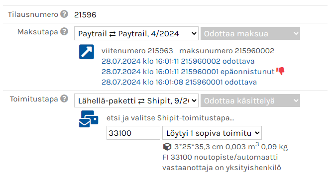 Shipit, toimitustavan vaihtaminen